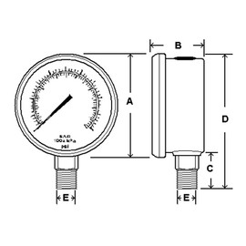 PIC Gauges 301D-204R Bottom Mount Dry Pressure Gauge w/ SS Case/Internals/Bezel, PC Lens, 2" Dial, 0/5000 psi Range, 1/4" Male NPT