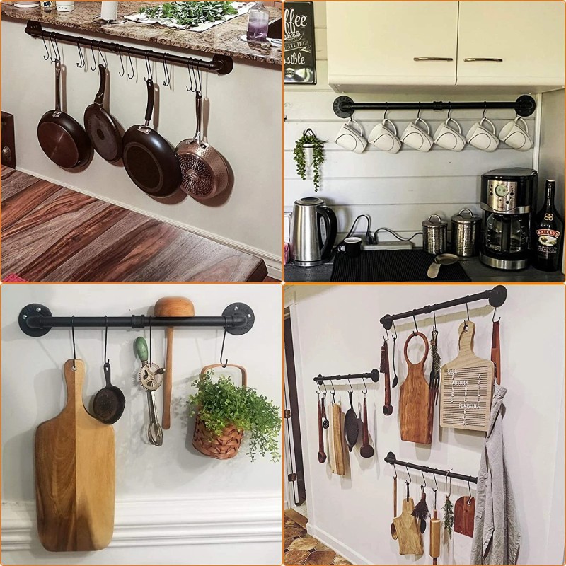 Toplife 31.5" Wall-Mounted Pot Rack – Detachable Pan Lid &