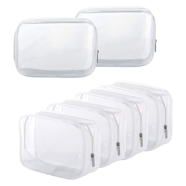 BEFORYOU 6 Pack Clear Toiletry Carry Pouch with Zipper Portable Plastic Waterproof Cosmetic Bag TSA Approved for Vacation Travel Bathroom and Organizing (White, Large)