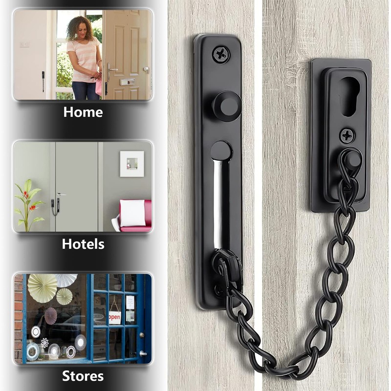 Security Door Latch Lock, 2 Pcs Door Lock Latch Chain,