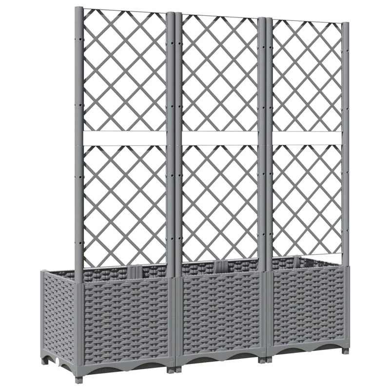 vidaXL Garden Planter with Trellis - Light Gray, Polypropylene -
