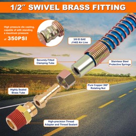 15FT Air Brake Line Hose Kit, Dazakoot Air Brake Line Assembly with Aluminum Extension Handles and Emergency Glad Hands, Color-code Rubber Air Brake Hose for Semi Truck Trailer Tractor