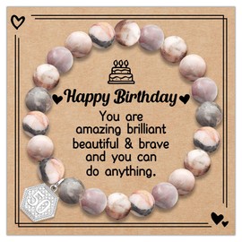 IVELECT Birthday Bracelet Gifts for Girls Women,Pink Zebra Anxiety Crystals Bracelet for 10th to 70st Birthdays Fit for Mom Friends Daughter Auntie Granddaughter Niece Sister (50)