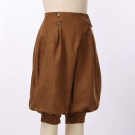 GRACEART Women's Renaissance Pants Pirate Pant Suede High Waist Double Breasted Medieval Pants Brown