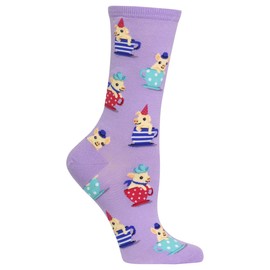 Hot Sox Women's Funny Jokes & Wordplay Crew Socks-1 Pair Pack-Cool & Cute Novelty Fashion Gifts, Pigs in A Tea Cup (Lavender), Shoe Size: 4-10