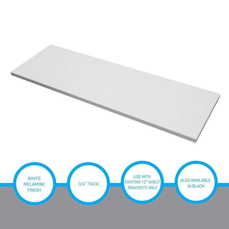 SSWBasics Laminated White Melamine Shelf Board, 36”L x 12”W, Durable