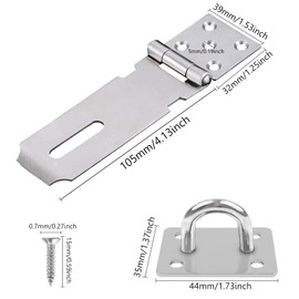 Shed Door Latch Clasp Lock, Stainless Steel Padlock Hasp, Security Hasp Staple Lock with 8 Screws, 4 inch Heavy Duty Gate Security for Window Cabinet Pet Cage