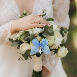 Pealicious Something Blue Gift for Bride, Bridal Accessories as Bridal Shower Gifts Angel Bouquet Charms for Wedding Memory Hug from Heaven Memorial Gifts for Loss of Mom and Dad Buckle on Blue Garter