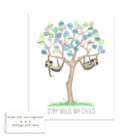 Sloth Baby Shower Fingerprint Tree, Sloth Themed Nursery Decor Thumbprint Tree