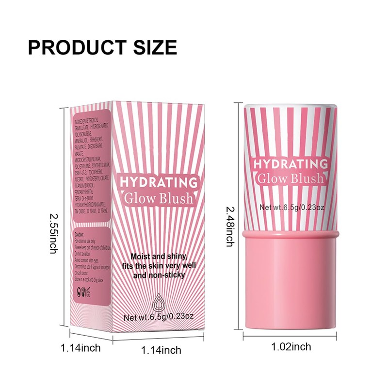Cream Blush Stick, Natural Glow Finish Looking, Hydrating Lightweight Shiny
