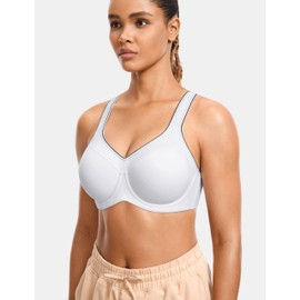 SYROKAN Sujetador Deportivo con Aros y Espalda Cruzada de Alto Impacto y sujeción Completa para Mujer Blanco 34B