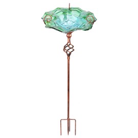 VCUTEKA Bird Bath Glass Outdoor Birdbaths Garden Yard Decor Bird Feeder with Metal Stake Green