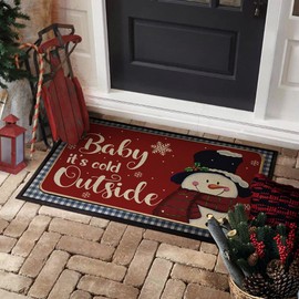 Christmas Welcome Door Mat 17x29 Inch, Baby It's Cold Outside Decorative Doormat, Winter Snowman Xmas Floor Rugs DM099