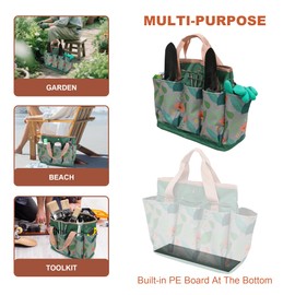 GeerDuo Garden Tool Bag, Portable Garden Tote Bag with Handle, Oxford Garden Tool Organizer Bag, Ideal Gardening Gifts for Wife and Parents, Tools Not Included(Orange Flower)