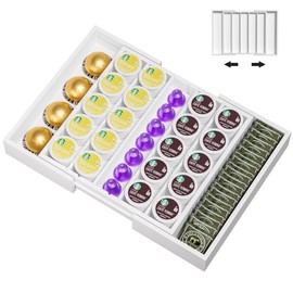 YCBH Expandable K Cup Holder, Coffee Pod Holder for Drawer, Adjustable Dividers, Tea Bag Organizer Bamboo Drawer Organizer for Cutlery, Makeup, Kitchen, Coffee Station 16.6"L x 11.4"W x 2"H White