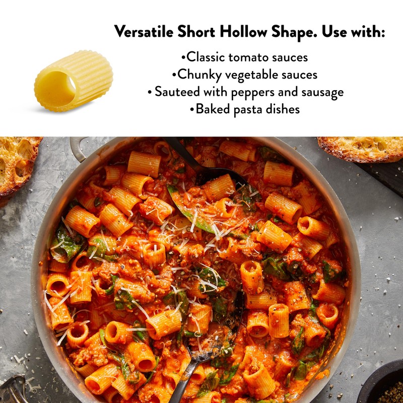 DeLallo Mezzi Rigatoni Pasta, 1 Pound Bag, 7 Pack, Made