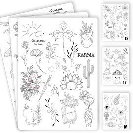 3PCS Tattoo Practice Sheets – Over 100 Fine Line Templates Pre-Printed on Silicone Skin for Precision Tattoo Training (3PCS White Pad)