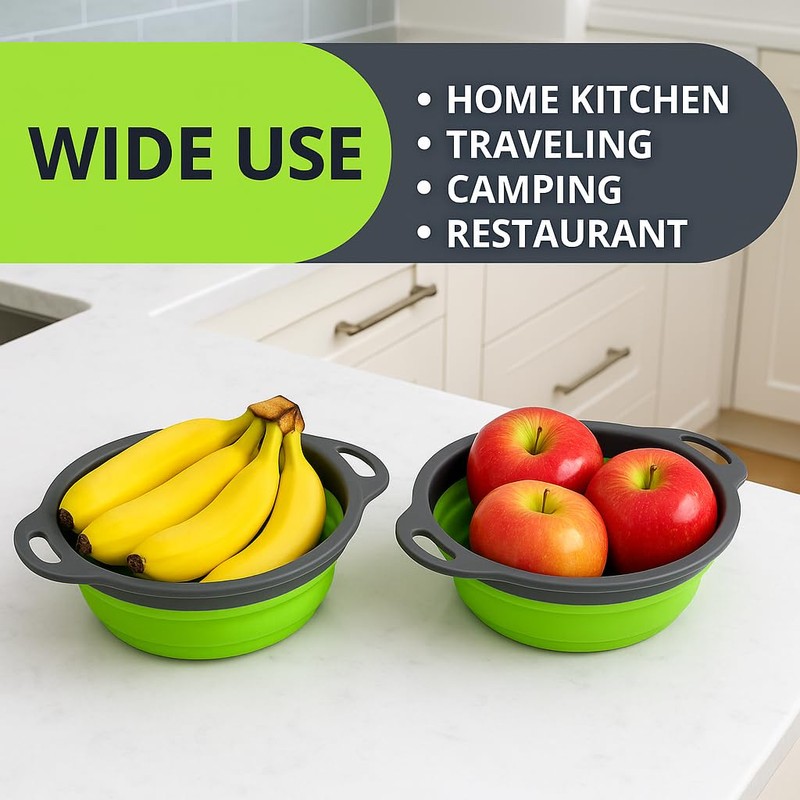 Small Collapsible Colander with Plastic Handles Round Silicone Kitchen Strainers