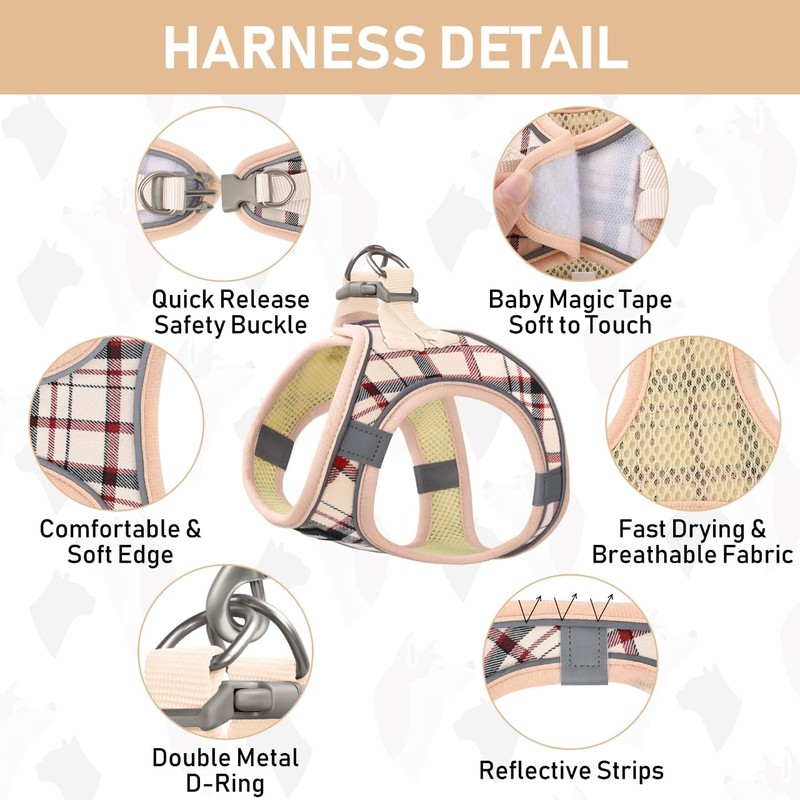 GAMUDA Small Dog Harness Collar and Leash Set, Step in