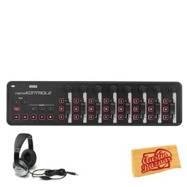 Korg nanoKONTROL2 Slim-Line USB Control Surface Bundle with Headphones and Polishing Cloth - Black