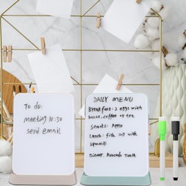 Dunzoom 2 Pcs Desktop Whiteboard Glass Desk Dry Erase Board with PU Foldable Stand Small White Board for Desk Mini Tabletop Notepad Easel with 2 Markers for Home Office School, 8 x 6 Inch