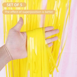 5 Pack Yellow Foil Curtain Backdrop 3.2ft x 8.2ft Tinsel Foil Fringe Curtains Macaron Photo Booth Streamer Backdrop for Party Decorations Birthday Baby Shower Bachelorette Holiday Decor (Yellow)