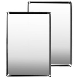 Commercial Quality Baking Sheet Pan Set, Natural Stainless Steel Cookie Sheet, Warp Resistant Nonstick Baker's Half Sheet Pan, Large Thick Cookie Tray Pans for Baking, Roasting(2 Pack, 20X14Inch)