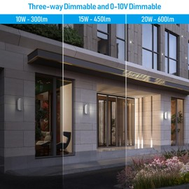 LEONLITE 5CCT Dimmable LED Up Down Wall Light, 20W/15W/13W Three Wattage Non-Dimmer Brightness Options, Anti-Glare Rotatable Lens, ETL, Wet Location Aluminum Modern Outdoor Wall Sconce, Pack of 2