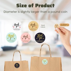 YONGHUO 2500 Pcs Thank You Stickers, 5 Roll Thank You Stickers Small Business, 1 Inch Round Thank You Label Stickers, Thank You for Supporting My Small Business Stickers