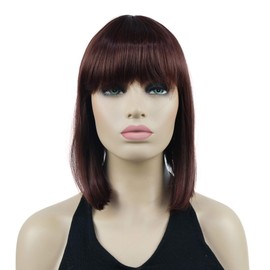 Lydell 10" Short Straight Bob Hair Wigs with Bangs Synthetic Hair Cute Wigs (33A Dark Auburn)