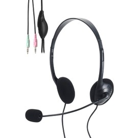 Elecom HS-HP14SBK Wired Headset, 3-Pole with Microphone, Overhead, Binaural, Lightweight, Compact, Windscreen, Volume Controller, Black