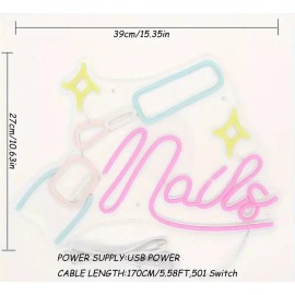 New! 15.35" x 10.63" LED Neon Nails Nail Salon Beauty Shop Sign USB - FREE SHIP!