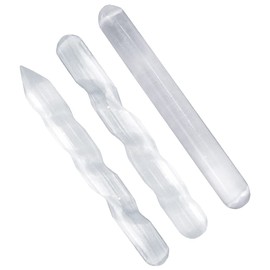 Natural Solution Selenite Healing Crystals, 2 Wands with 1 Massage Stick – High Energy Crystal Used for Cleansing and Protection White