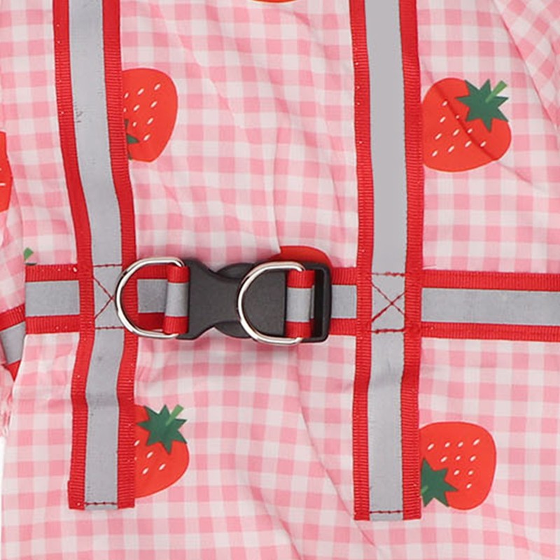 Dog Raincoat Hooded Reflective Breathable Lightweight Strawberry Patterns Puppy Rain