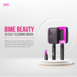 Bime Beauty 3D Self Cleaning Deluxe Rectangular Brush | Detangling hair brushes for women | Massage Brush Comb Used for All Hair Types (Red)