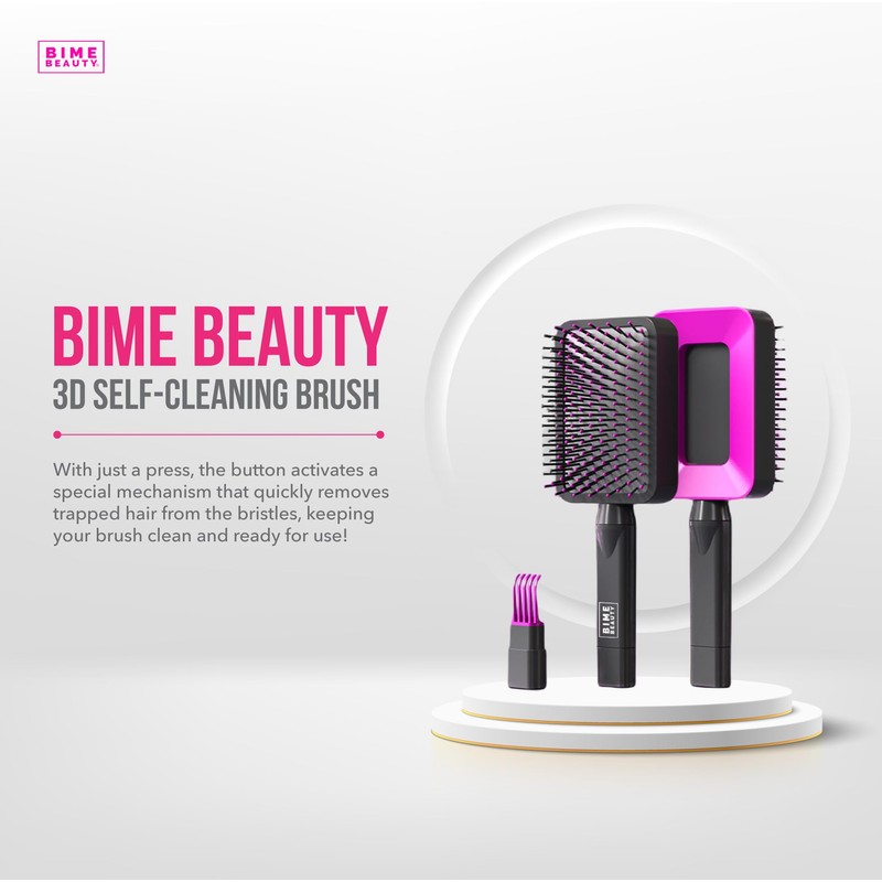 Bime Beauty 3D Self Cleaning Deluxe Rectangular Brush | Detangling