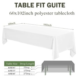 Vnituasr 2 Pack White Tablecloths Rectangle, 60 x 102 Inch for 6ft Rectangle Tables, Suitable for Wedding, Banquet, Restaurant, Parties
