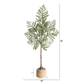 Nearly Natural 35in. Frosted Pine Artificial Christmas Tree in Decorative Planter