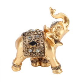 Elephant Statue, Feng Shui Lucky Elephant Figurine,Golden Elegant Elephant Sculpture Wealth Lucky Figurine,Small Resin Home Decoration Wealth Figurine