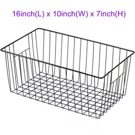 16inch Freezer Wire Storage Organizer Baskets, Household Refrigerator Bins with Built-in Handles for Cabinet, Pantry