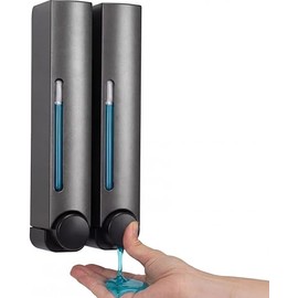 Dispensador de Jabon Baño Pared de 2 Cámaras, Dispensador de Shampoo para Regadera y Acondicionador Doble, Dosificador de Jabón Líquido Sin Taladro, A