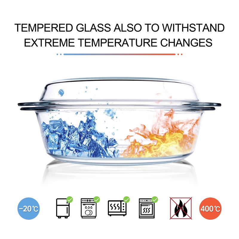 HUSANMP Round Tempered Glass Casserole Dish with Lid, Glass Casserole