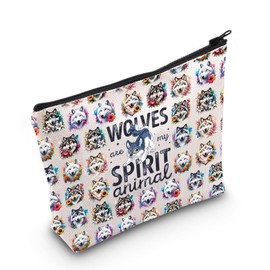 WZMPA Wolf Themed Cosmetic Bag Howling Wolf Lover Gift My Spirit Animal Is A Wolf Makeup Zipper Pouch Bag Animal Lover Gift, Wolves Spirit F, Fit