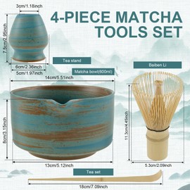 4Pcs Bamboo Matcha Whisk Set, Elegant Matcha Tea Set with Whisk and Bowl, Matcha Spoon, Whisk Holder, Japanese Matcha Set, Matcha Starter Kit, Manual Matcha Making Kit, Ideal Matcha Kit for Tea Lovers