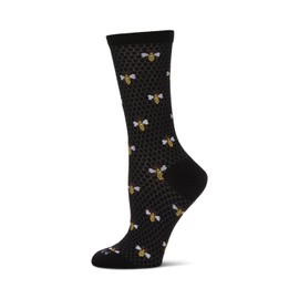 MeMoi Honey Bee Rayon Blend Crew Socks Black 9-11