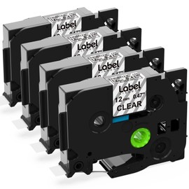Clear Label Tape Compatible with Brother P-Touch TZE-131 Tape, 1/2" (0.47") Laminated Black on Clear TZe131 Brother Label Maker Tape for PT-D210 PTH110 PTD220 PTD410 PTD400, 26.2 Feet (8M), 4PK