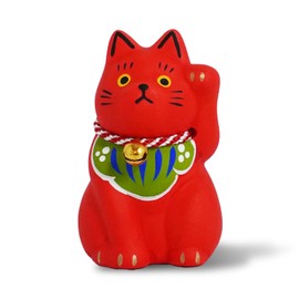 COTONOHA Maneki-Neko Lucky Cat, 2.7 Inches | Hand-Painted Ceramic Fortune and Prosperity Talisman | Artisan Crafted Desk and Room Decor | Made in Japan (Red)