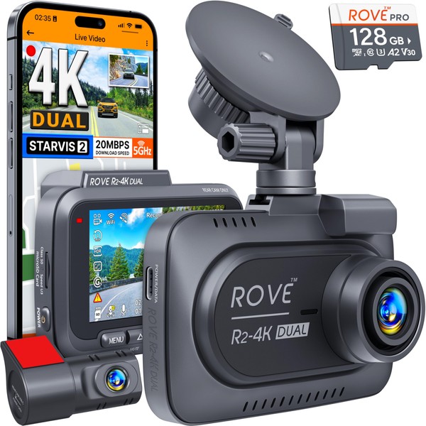 ROVE R2-4K DUAL Dash Cam Front and Rear, STARVIS 2