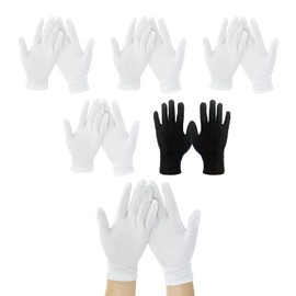 4 White Gloves + 1 Black Glove for Eczema Sensitive Dry Irritated Skin Hand Cream Lotion Protector for Night Daily Work 100% Cotton Size 9 Inch (5 Pairs)