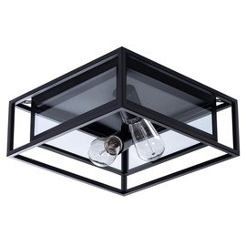 VILUXY Industrial Rectangle Flush Mount Ceiling Light Fixture with Glass Shade for Hallway, Entryway, Passway, Dining Room, Bedroom, Balcony Living Room Two-Light